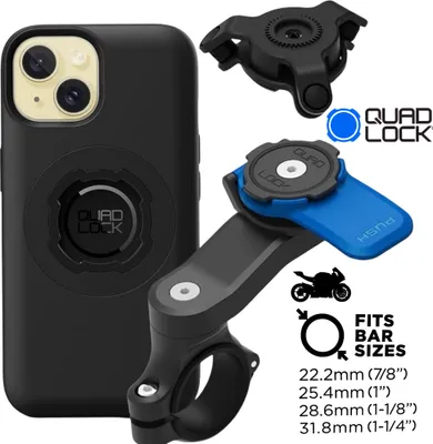 Produktbild von QUAD LOCK Motorrad Lenker Handyhalterung + Vibrationsdämpfer + MAG Hülle für iPhone 15