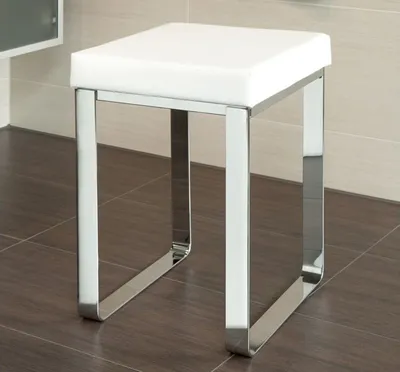 Produktbild von Badhocker Chrom Badezimmerhocker Bezug Kunstleder weiß