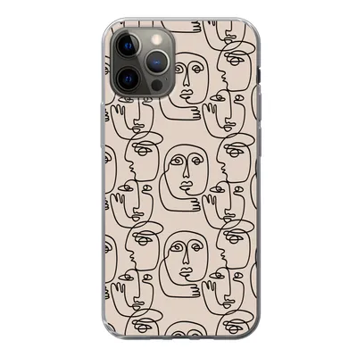 Produktbild von MuchoWow® Handyhülle Schutzhülle Hülle für iPhone 12 Pro Muster - Kopf - Strichzeichnung Silikon Softcase Handy Hülle - Abdeckung