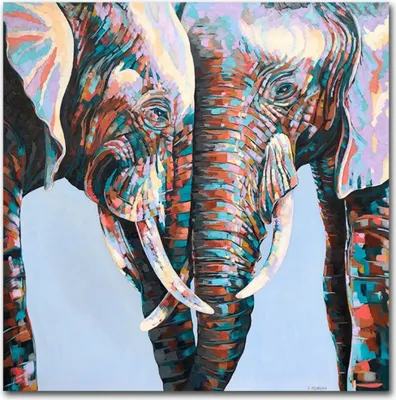 Produktbild von TPFLiving Kunstdruck LW-854 (OHNE RAHMEN) Poster - Leinwand - Wandbild - Hochauflösender Giclée-Druck, langlebig und hochwertig - Grafiti Art - Elefantenpaar - Größe: 100x100cm
