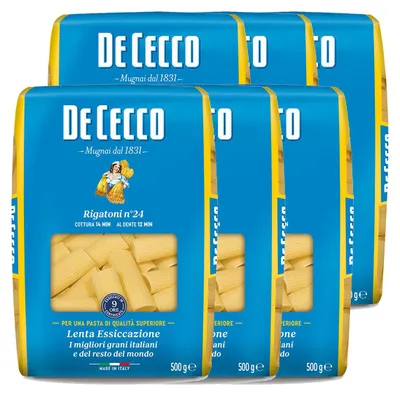 Immagine prodotto di De Cecco Rigatoni n. 24 di semola di grano duro 500g confezione da 6 pezzi