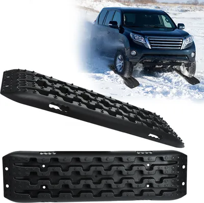 Produktbild von Sessamen-LP 2 Stück Anfahrtshilfe Recovery Board Tracks Traction Mats Gripmatte Traktionsmatte Schnee Reifenleiter Sandbleche für wohnmobil PKW LKW, Schwarz