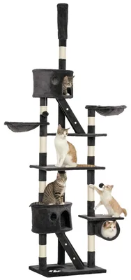 Productafbeelding van Pawhut kattenboom, krabpaal, klimboom, verstelbaar tot het plafond, donkergrijs