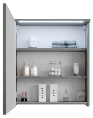 Produktbild von Spiegelschrank DUO 60 Grau mit LED Beleuchtung, Steckdose und Schalter – 60×68×23 cm