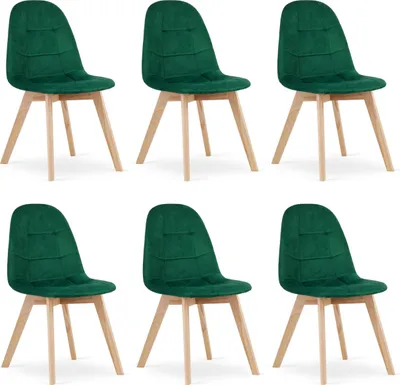 Produktbild von SORANO Stuhl, dunkelgrüner Samtbezug, Holzbeine, für Wohnzimmer, Esszimmer, Schlafzimmer, Maße 45x82x54 cm, 6 Stück, belastbar bis 110 kg