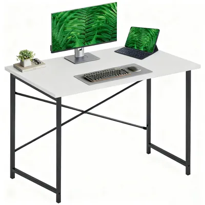 Image de Bureau, table d'ordinateur en bois, bureau à structure stable et renforcée, bureau adapté à la maison, au bureau, à la salle de classe