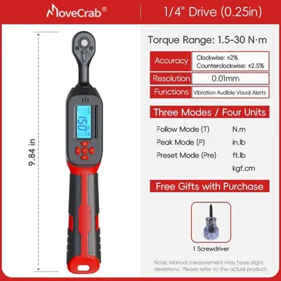 Obrázek produktu pro Momentový klíč, rozsah 0,6-85 Nm, přesnost ±2 %, 1,5-30 N.m(červený)