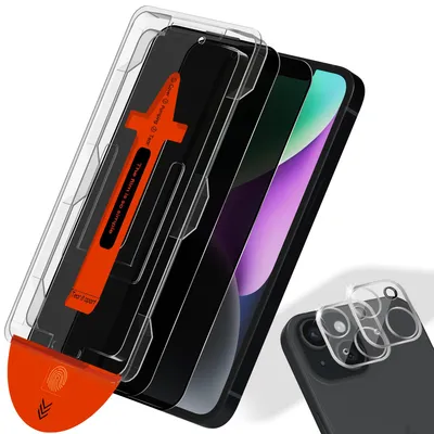 Produktbild von 2-Pack iPhone 14 Displayschutzfolie Privacy & 2-Pack Kameraschutz - Gehärtetes Glas | [Automatische Installation] - Blasenfrei
