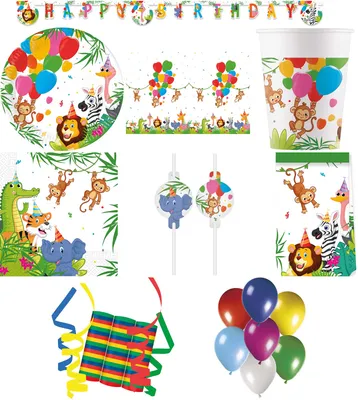 Produktbild von 158-tlg. Set Kindergeburtstag Party Feier Fete Deko Motto Dschungel Ballon