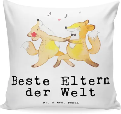 Produktbild von Mr. & Mrs. Panda Dekokissen Fuchs Beste Eltern der Welt - Weiß - Geschenk, Sofakissen, kissen für couch, Kuschelkissen, 40x40, Familie, Papa, Papi, Dankeschön, Polster
