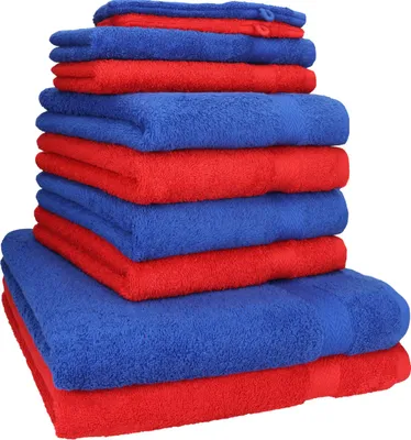 Produktbild von Betz 10-tlg. Handtuch-Set PREMIUM 2 Duschtücher 4 Handtücher 2 Gästetücher 2 Waschhandschuhe  Farbe: royalblau und rot
