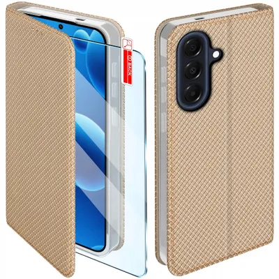 Obrázek produktu pro Magnetické pouzdro pro Samsung A57 5G se zavíráním, zlaté pouzdro + sklo 9H