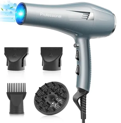 Haartrockner mit Ionen-Technologie, 2000 W, 3 Stufen, Diffusor, Blau