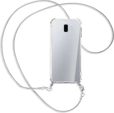 Produktbild von Handykette Backcover-Schutzhülle mit Band (Metall silberfarben) für Samsung Galaxy J6 Plus - silberfarbene Kette Snake