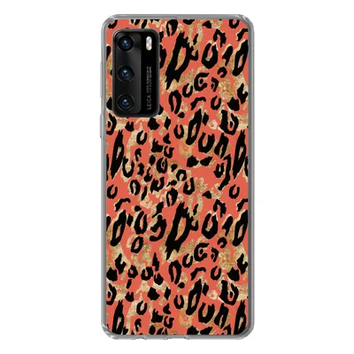 Produktbild von MuchoWow® Handyhülle Schutzhülle Hülle für Huawei P40 Pantherdruck - Gold - Rosa Silikon Softcase Handy Hülle - Handytasche