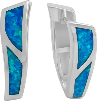 Produktbild von V Klappcreolen 925/- Sterling Silber 1,8cm weiß synth. Opal blau 025210092