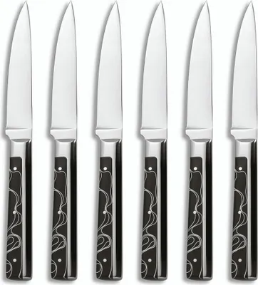 Image de Comas couteau à steak Kilimanjaro set de 6, couteau à viande avec manche décoré, acier inoxydable, acrylique, noir, 24.5 cm, 7067