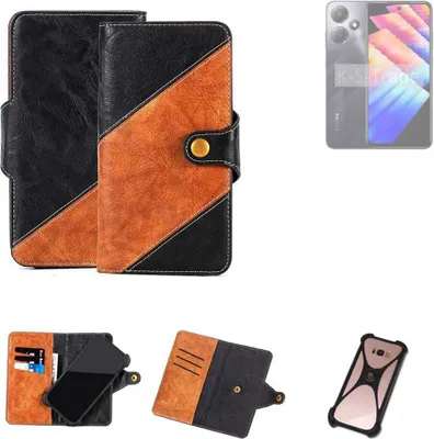 Produktbild von K-S-Trade Handyhülle Schutzhülle Bookstyle Case Wallet-Case kompatibel mit Infinix Hot 30 Play Handy Cover Bumper Klapphülle schwarz hellbraun 1x