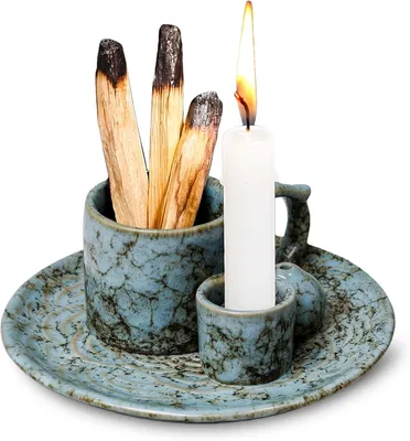 Imagen del producto de Soporte de cerámica para incienso, 4 en 1, blanco, para Palo Santo, salvia, conos y varillas