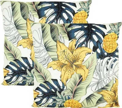 Produktbild von JACK 2er Set 45x45cm Motiv Outdoor Kissenhülle Kissenbezug Hülle Wasserfest Kissen Garten Stuhl Lotus Effekt, Farbe:Blütentraum Gold