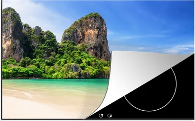 Produktbild von KitchenYeah© Herdabdeckplatte Strand - Meer - Thailand - Boot , 81x52cm, Küche Deko, Glaskeramikkochfeld Herdabdeckung, Abdeckplatte fùr Kochfeld
