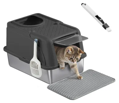 Image de Litière pour chat en acier inoxydable | Noir | 41x61x36,5 cm