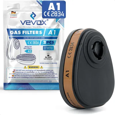 Immagine prodotto di Filtro per gas VEVOX® A1, per maschere di protezione respiratoria - Confezione da 2 - Filtri per maschere antigas