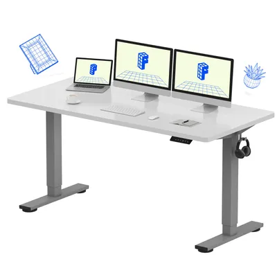 Produktbild von FLEXISPOT EN1 Höhenverstellbarer Schreibtisch 160x80cm, 100 kg Tragkraft, mit Anti-Kollisionsschutz,  Einteilige Tischplatte, 4 Memory-Funktion(Weiß)