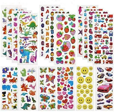 Obrázek produktu pro Sada 3D samolepek pro dětské dívky 25 různých listů Více než 600 nabobtnalých samolepek s dinosaury, auty, věcmi na párty, narozeninovými taškami pro děti a věcmi na párty