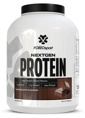 Imagen del producto de Polleo Next Gen Protein, proteína en polvo elaborada con proteínas vegetales y lácteas, 908 g, sabor chocolate