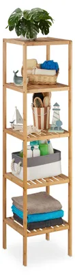 Produktbild von Relaxdays Badregal Bambus, Standregal Badezimmer & Küche, Bambusregal mit 5 offenen Ablagen, HBT 140 x 34 x 33 cm, Natur, Braun, Ablageflächen