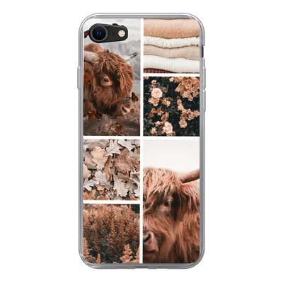 Produktbild von MuchoWow® Handyhülle Schutzhülle Hülle für iPhone SE 2022 Schottischer Highlander - Collage - Blumen Silikon Softcase Handy Hülle - Schutzhülle