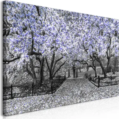Produktbild von Wandbild Mega XXXL Bäume 250x125 cm Einteiliger XXL-Format Kunstdruck zur Selbstmontage Leinwandbilder moderne Bilder DIY Wanddekoration Wohnung Deko Blumen grau blau violett c-C-0244-ak-h