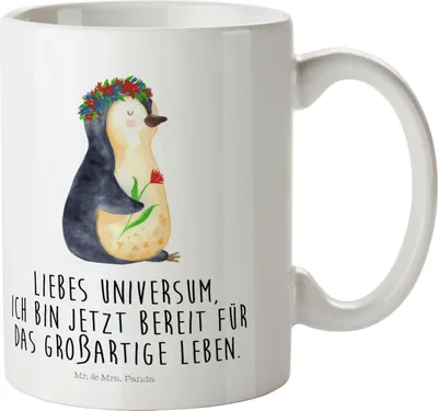 Produktbild von Mr. & Mrs. Panda Kindertasse Pinguin Blumen - Weiß - Geschenk, Pott, Universum, Geschenkidee, Leben, Camping Tasse, Haferl, Trinklernbecher, Positiv, Plastikbecher