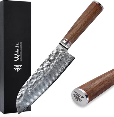 Produktbild von Wakoli Nussbaum Damast Santokumesser I 17,5 cm Klinge I Nussbaumholzgriff