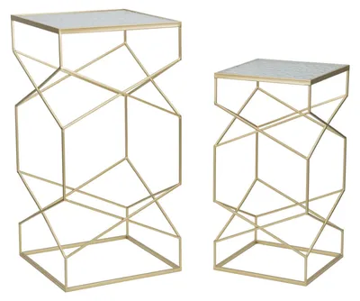 Immagine prodotto di Coppia Tavolini Portatelefono Glassy Quadrati Glam in Metallo Dorato con Vetro Lavorato - Set da 2 - Glam Style 1427810000