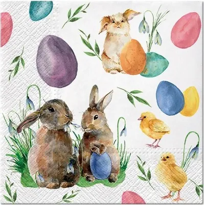 Produktbild von RP 20 Servietten Bunnies with Chicken - Hasen, Küken, bunte Eier 33x33cm