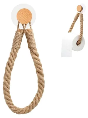 Produktbild von Seil Toilettenpapierhalter, Vintage Klopapierhalter und Handtuchhalter, Selbstklebend ohne Bohren für WC und Badezimmer Dekoration im Industrie-Stil