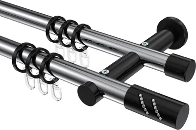 Produktbild von Interdeco Gardinenstange / Vorhangstange Chrom / Schwarz, Typ Platon Zoena (Glitzerzylinder), 20 mm Ø 2-läufig, 520 cm