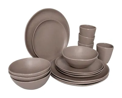 Produktbild von Geschirr Set Melamin 4 Personen Geschirrset Teller Schüssel Becher Camping Beige