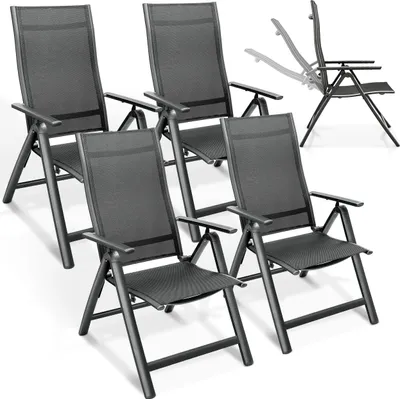 Produktbild von tillvex Gartenstuhl Premium 4 Stück Anthrazit klappbar aus Aluminium | Hochlehner mit Armlehnen | Klappstuhl verstellbar | Klappsessel Balkon Garten Terrasse