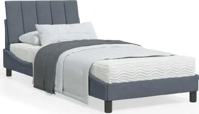 Produktbild von Design Bettgestell mit LED-Leuchten Dunkelgrau 90x190 cm Samt, Klassische Betten 2024 Neu