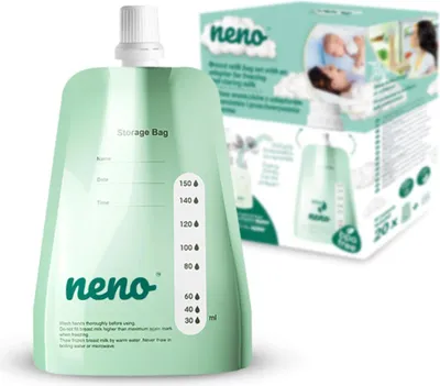 Zdjęcie produktu dla NENO Woreczki do mrożenia i przechowywania pokarmu + adapter 20 sztuk