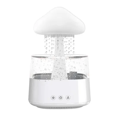 Produktbild von Kreativer Regenwolken-Luftbefeuchter & Aromadiffusor in Form einer Wolke mit Regen, 7-farbiger Pilz-Lampe, Fernbedienung, für Zuhause – Weiß