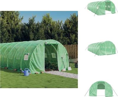 Produktbild von vidaXL Gewächshaus mit Stahlrahmen Grün 24 m² 8x3x2 m - Gewächshäuser