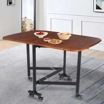 Produktbild von Klapptisch - Esstisch auf Rollen - 6 Rollen, alle mit Bremsen - Mobil & multifunktional - Platzsparend - Moderner Stil - Braun
