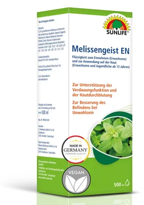 Produktbild von SUNLIFE Melissengeist, 500ml, Flüssigkeit zum Einnehmen für Erwachsene