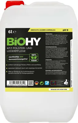 Produktbild von BiOHY KFZ Polster- & Lederpflege, Polsterreiniger Auto, Autositz Reiniger, Innenraumpflege – 1 x 6 Liter Kanister