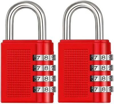 Zdjęcie produktu dla Zamek szyfrowy, 4-cyfrowy, odporny na warunki atmosferyczne, czerwony, 2 sztuki