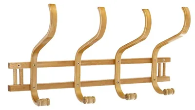 Image de Porte-manteau avec 4 doubles crochets en bois de chêne, fabriqués à partir de bois d'almoigne et de bouleau